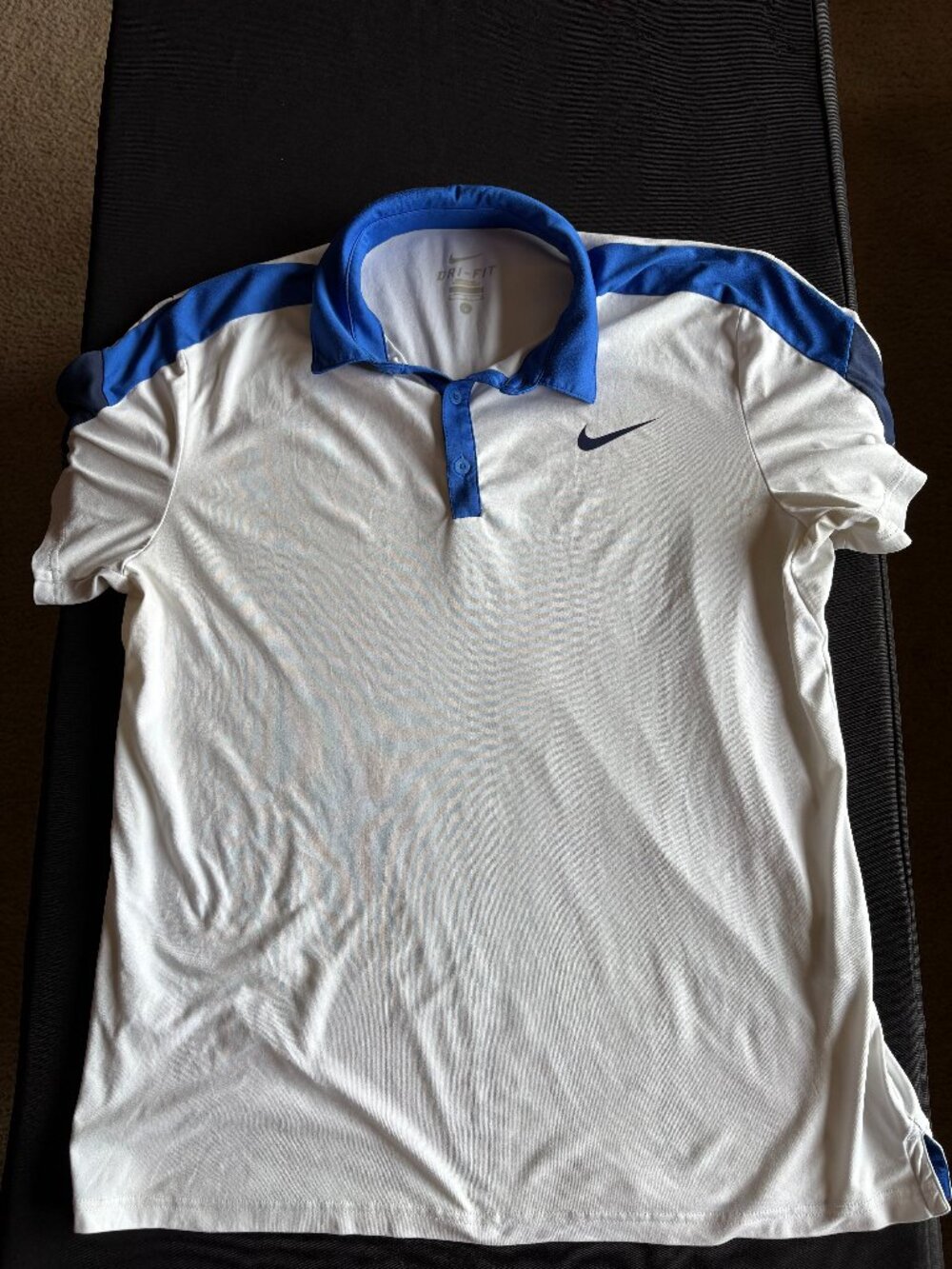 Nike White Athletic Dri Fit Polo White with Blue outline Large